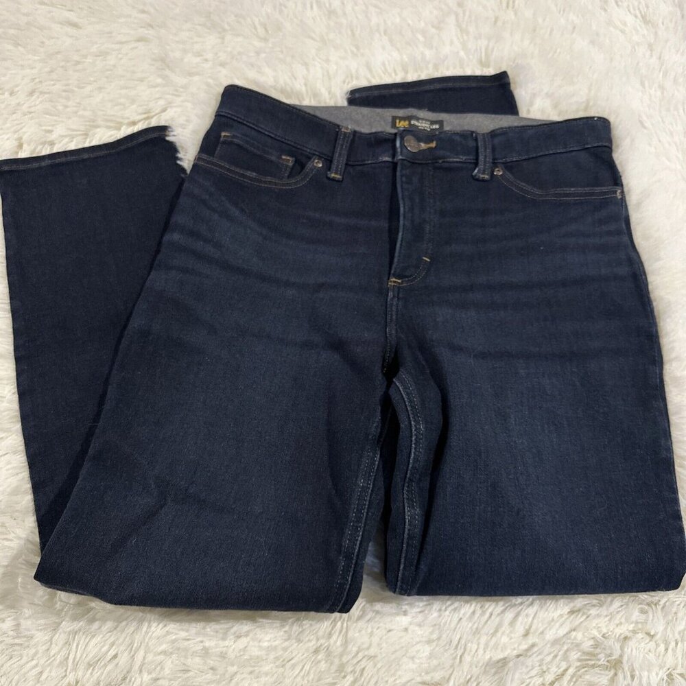 Lee womens slim fit straight leg mid rise jeans dark wash 10 M stretch classy